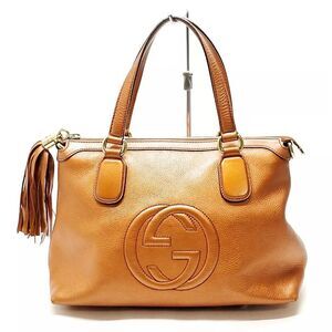 Auth Gucci Brown Leather Soho Working Tote Bag